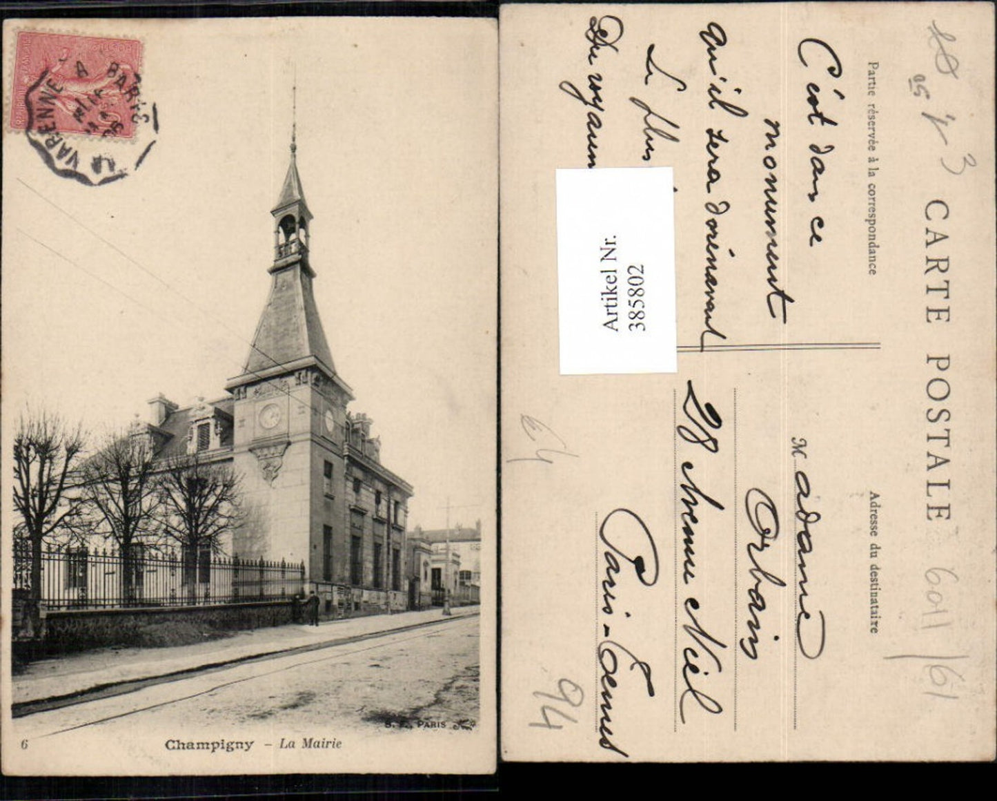 385802,Ile-de-France Val-de-Marne Champigny La Mairie Rathaus Turm