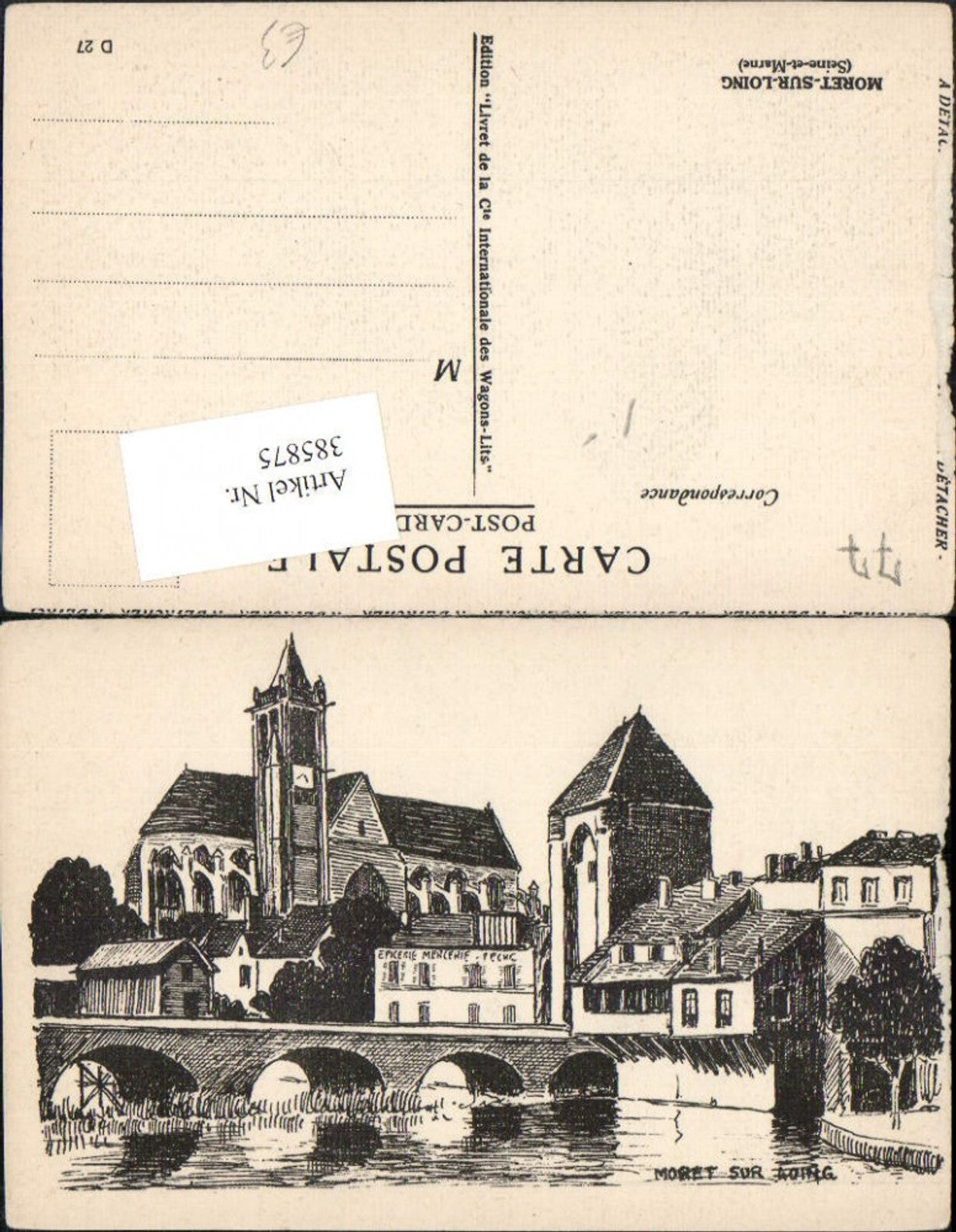 385875,Künstler AK Ile-de-France Seine-et-Marne Moret-sur-Loing Brücke Kirche