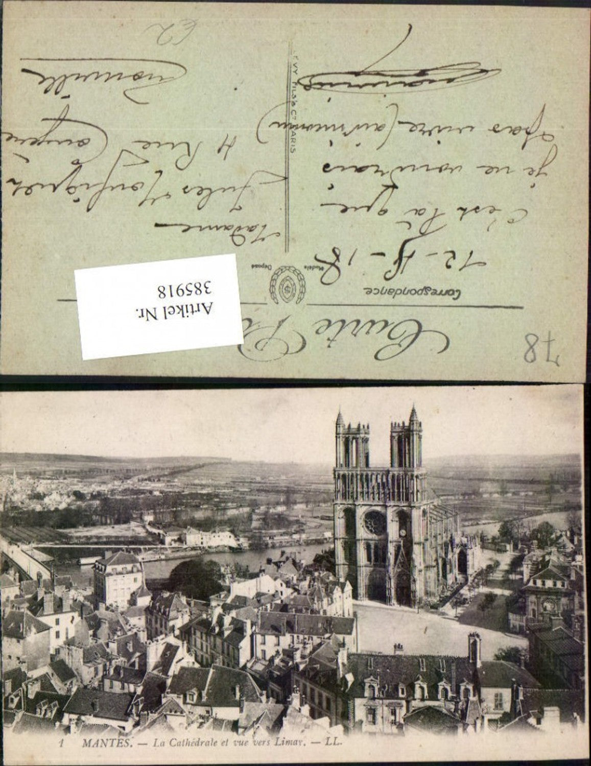 385918,Ile-de-France Yvelines Mantes La Cathedrale et vue vers Limay Teilansicht Kirche
