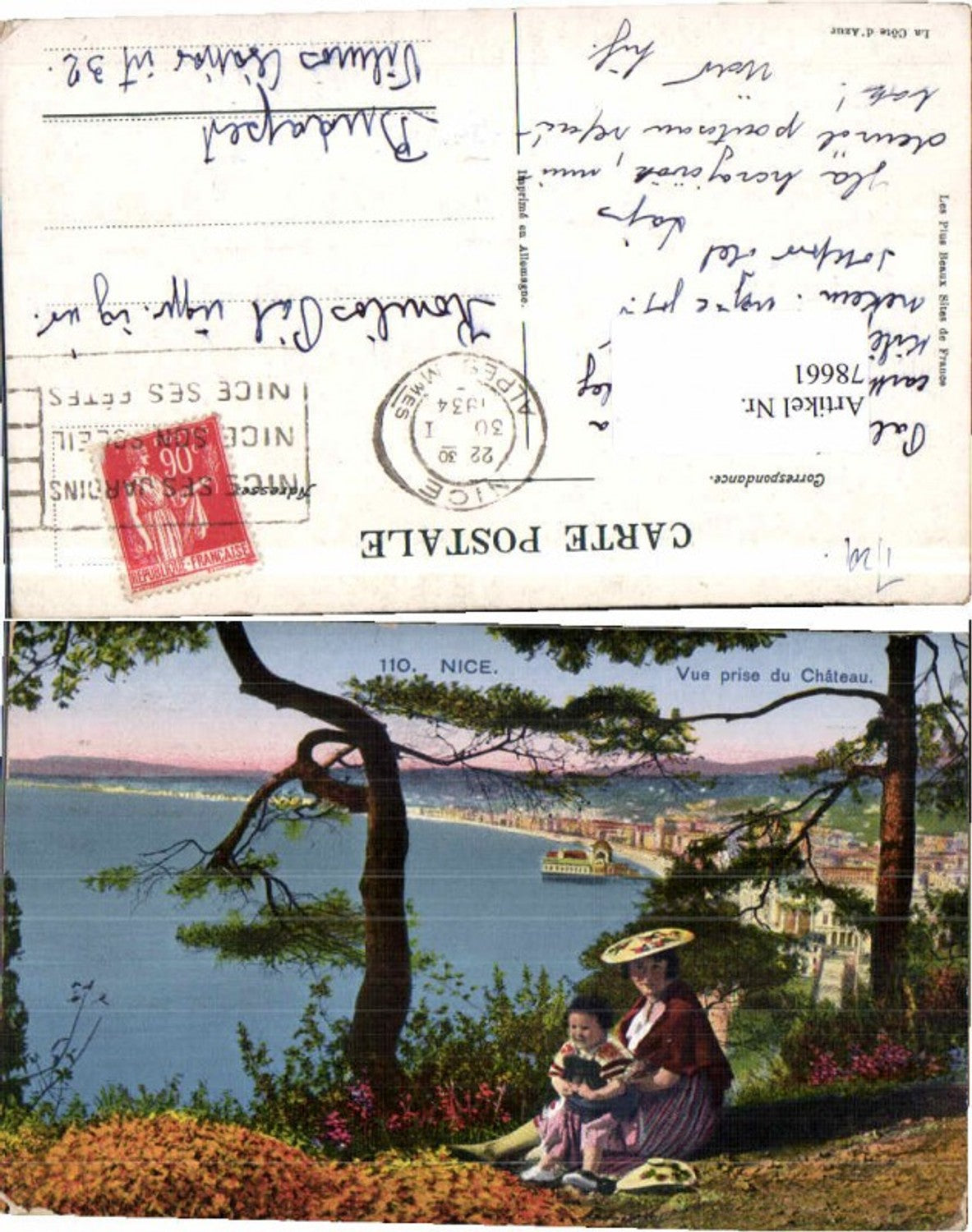 78661,Nice Vue prise Chateau Leute Kind Hut Frau 1925