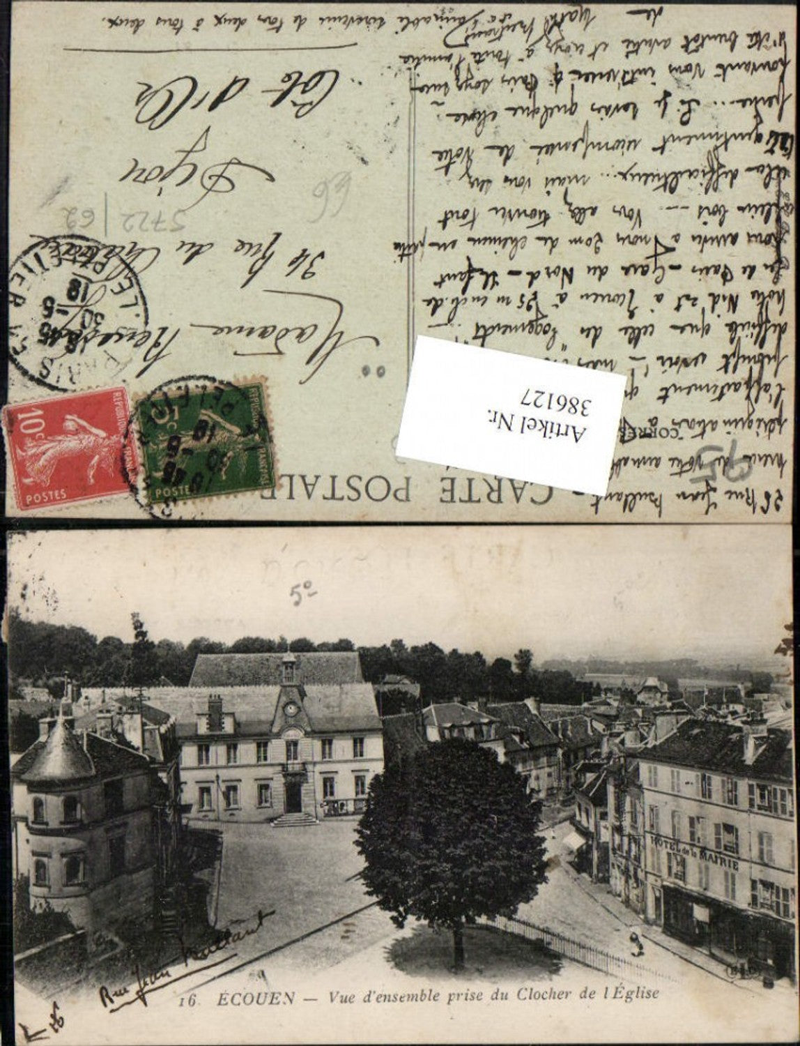 386127,Ile-de-France Val-Oise Ecouen Vue prise du Clocher de l'Eglise Rathaus Hotel