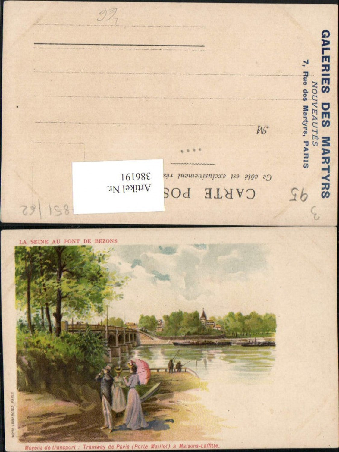 386191,Litho Ile-de-France Val-Oise La Seine au Pont de Bezons Brücke