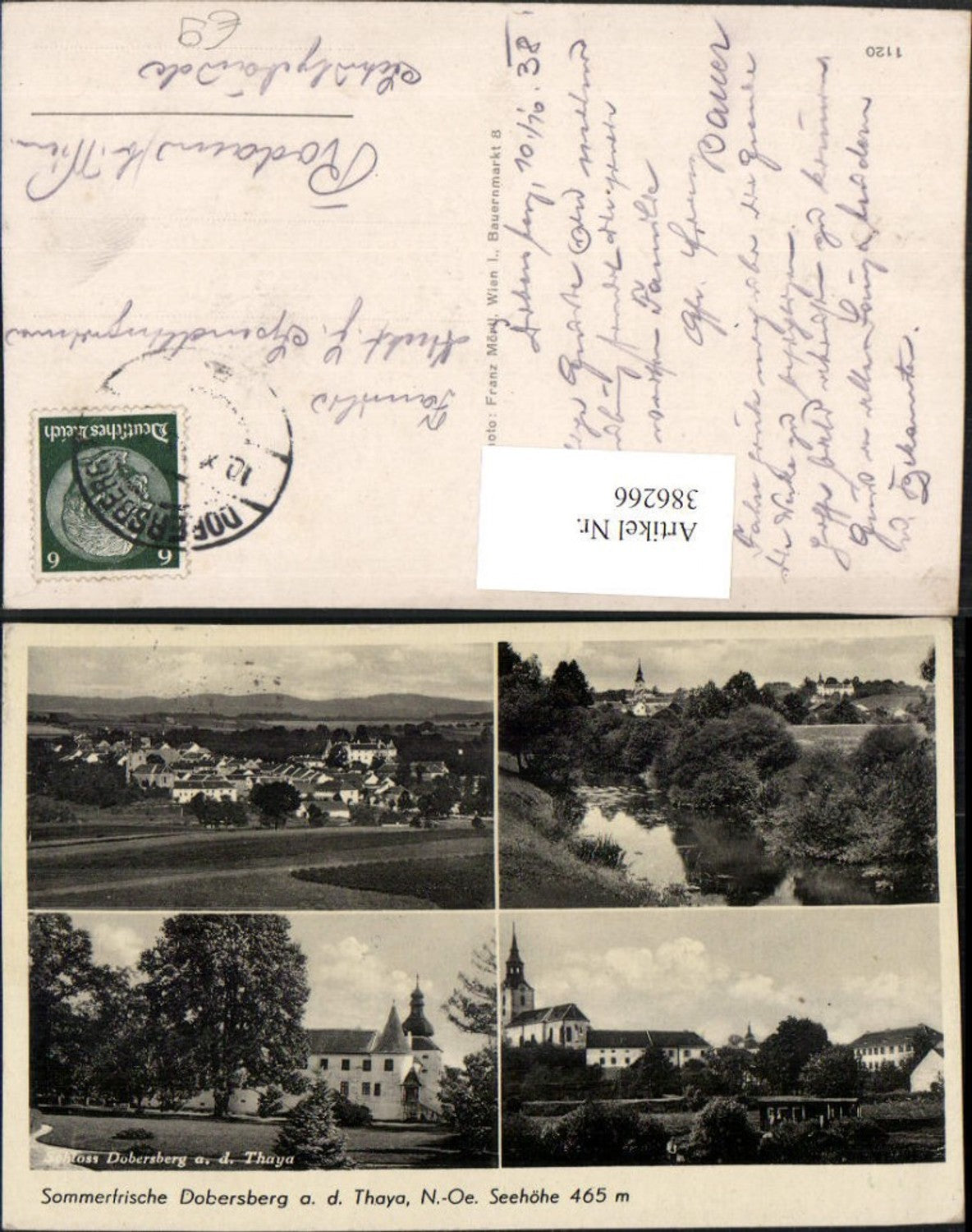 386266, Dobersberg an der Thaya, Total view of the castle and church, multi-view postcard