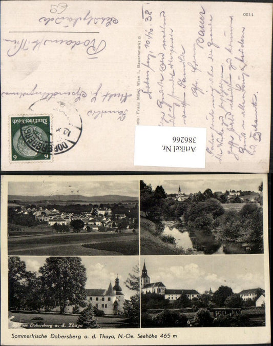386266, Dobersberg an der Thaya, Total view of the castle and church, multi-view postcard