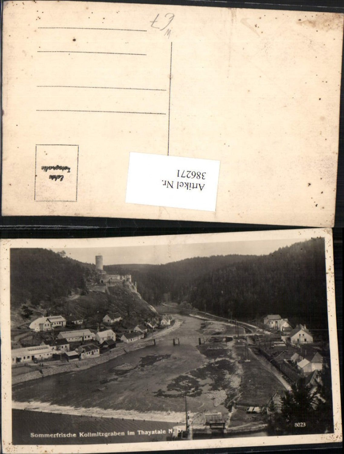 386271, Kollmitzgraben in the Thaya Valley near Raabs, partial view of the weir, bridge, and ruins
