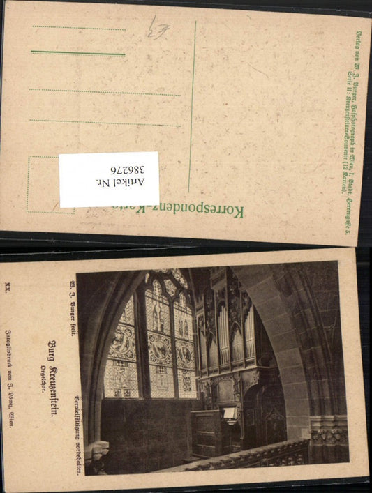 386276,Künstler AK W. J. Burger Burg Kreuzenstein b. Leobendorf Orgelchor Orgel