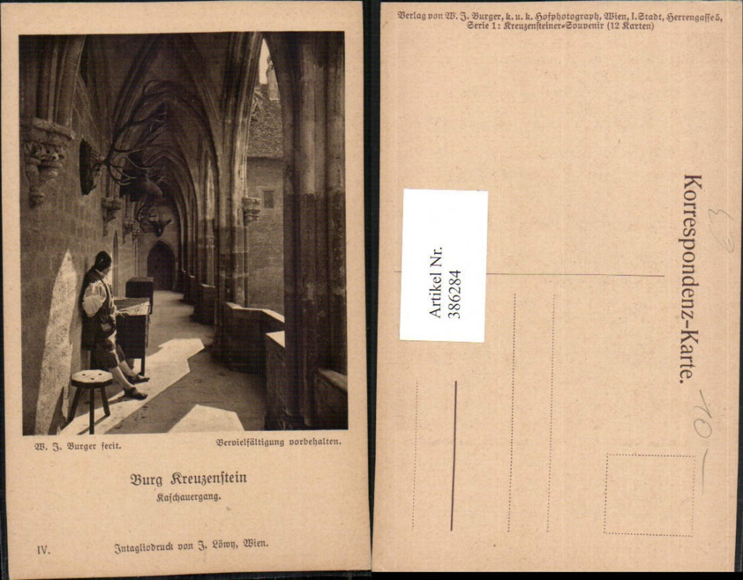 386284,Künstler AK W. J. Burger Burg Kreuzenstein b. Leobendorf Kaschauergang Gang