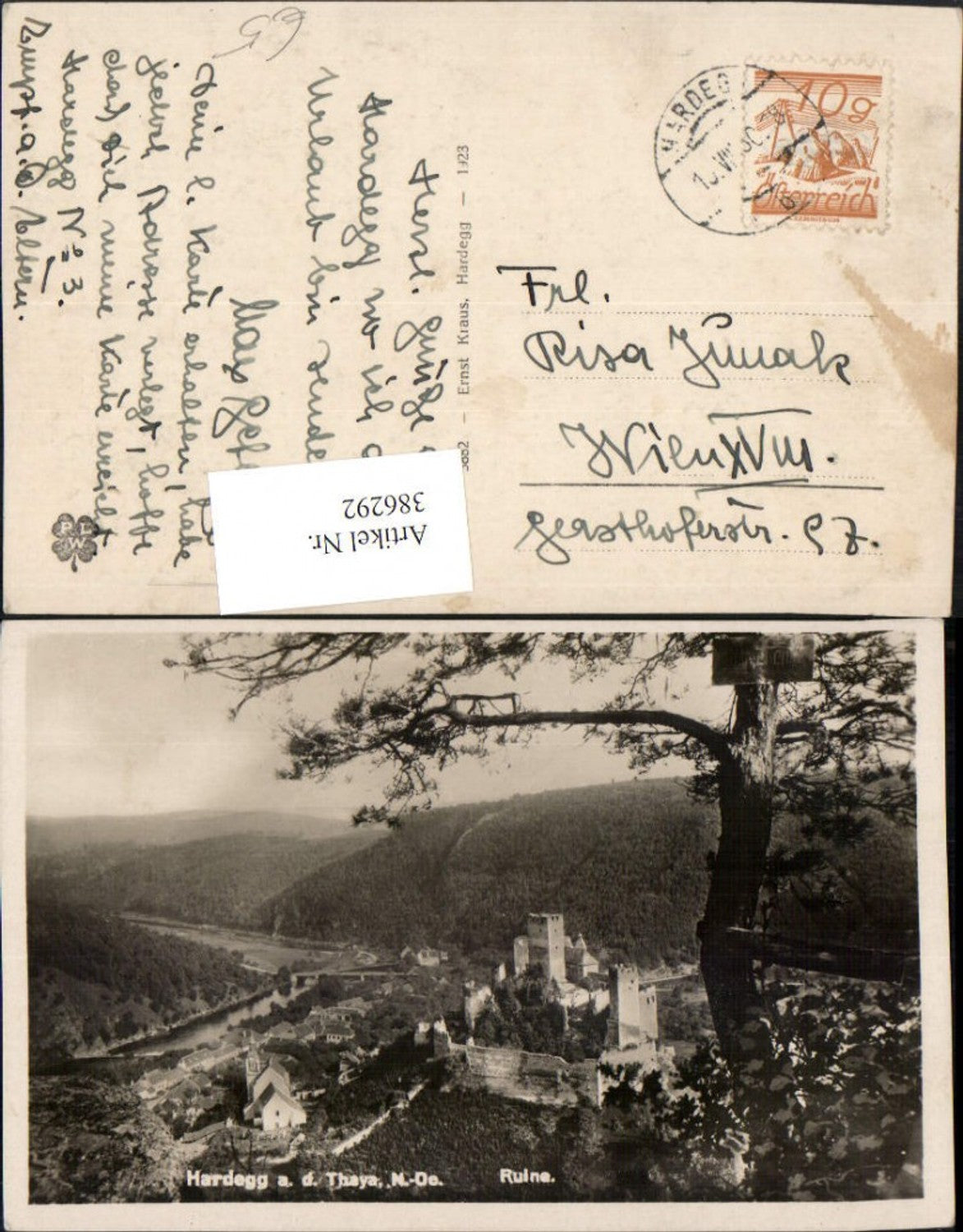 386292,Hardegg an d. Thaya Totale m. Burg Ruine