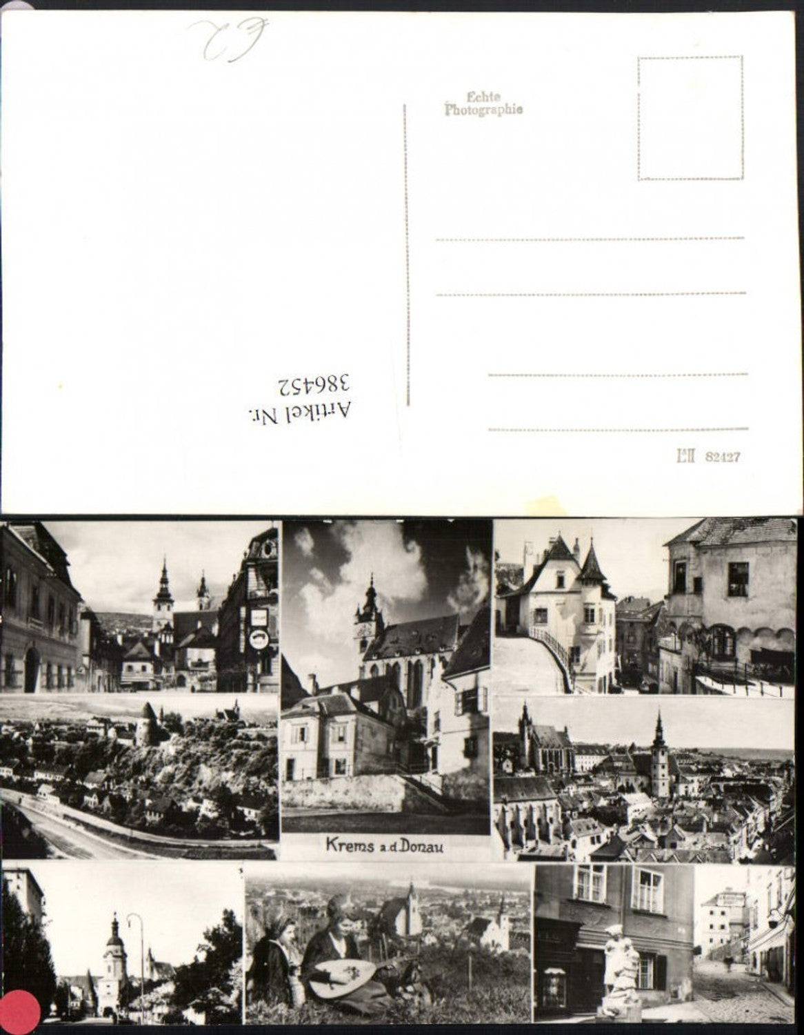 386452,Krems an d. Donau Totale Kirche Tor Turm Tracht Mandoline Mehrbildkarte