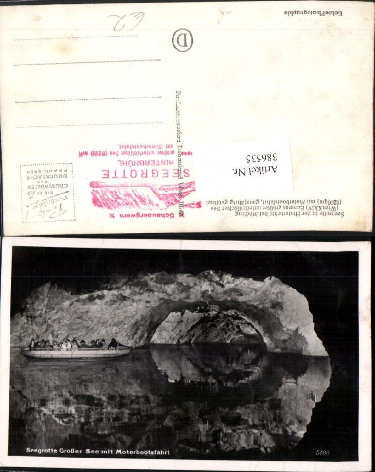 386535,Hinterbrühl b. Mödling Seegrotte Großer See m. Motorboot