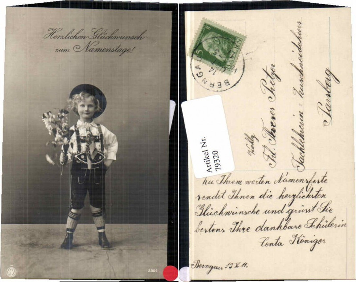 79320,NPG 2301 Junge Tracht Hut Blumen Tiroler Tracht