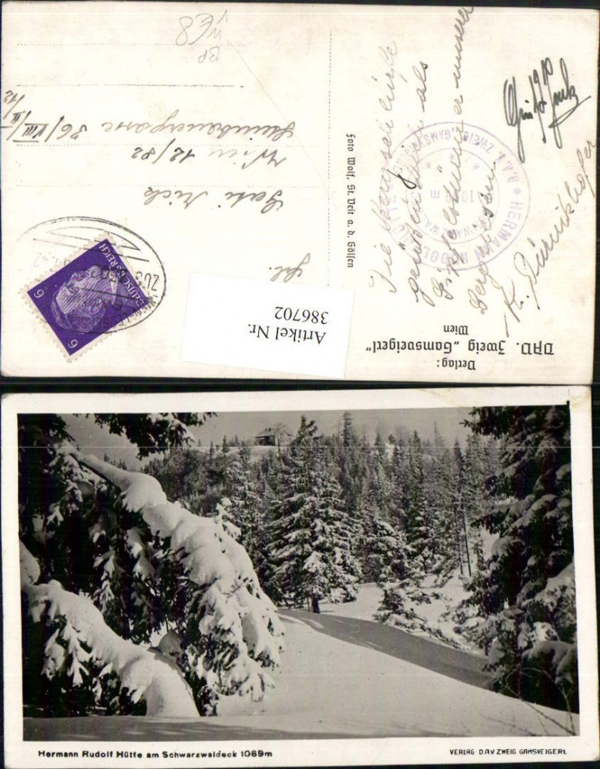 386702,Hermann-Rudolf-Hütte am Schwarzwaldeck b. Kleinzell Bahnpost Zug 3302 pub Foto Wolf