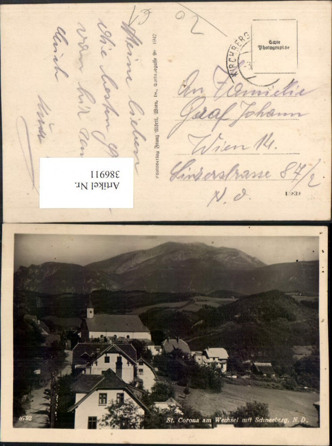 386911,St. Corona am Wechsel Teilansicht m. Schneeberg Bergkulisse