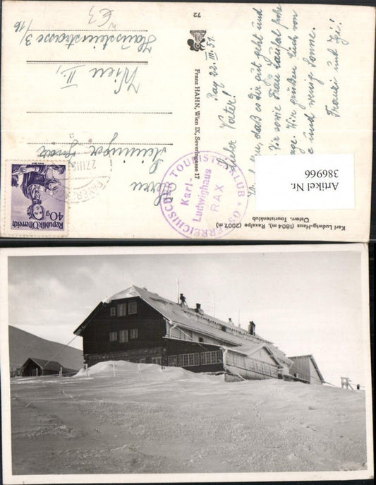 386966,Raxalpe Karl Ludwig-Haus Berghütte b. Prein Winterbild
