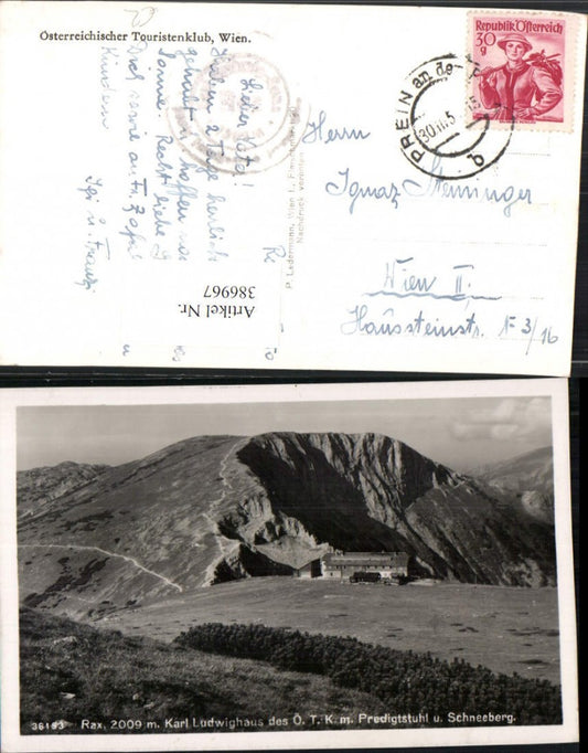 386967,Rax Karl-Ludwig-Haus Berghütte m. Predigtstuhl u. Schneeberg b. Prein Bergkulisse