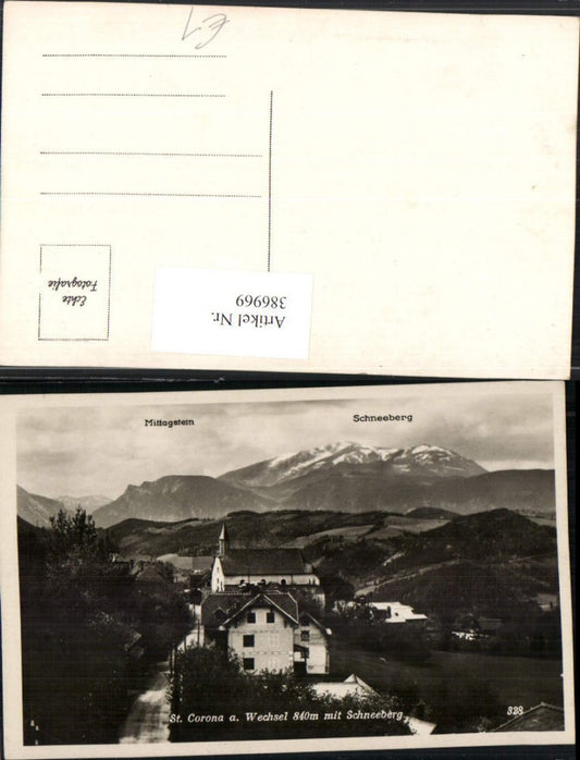386969,St. Corona am Wechsel Teilansicht m. Schneeberg Bergkulisse
