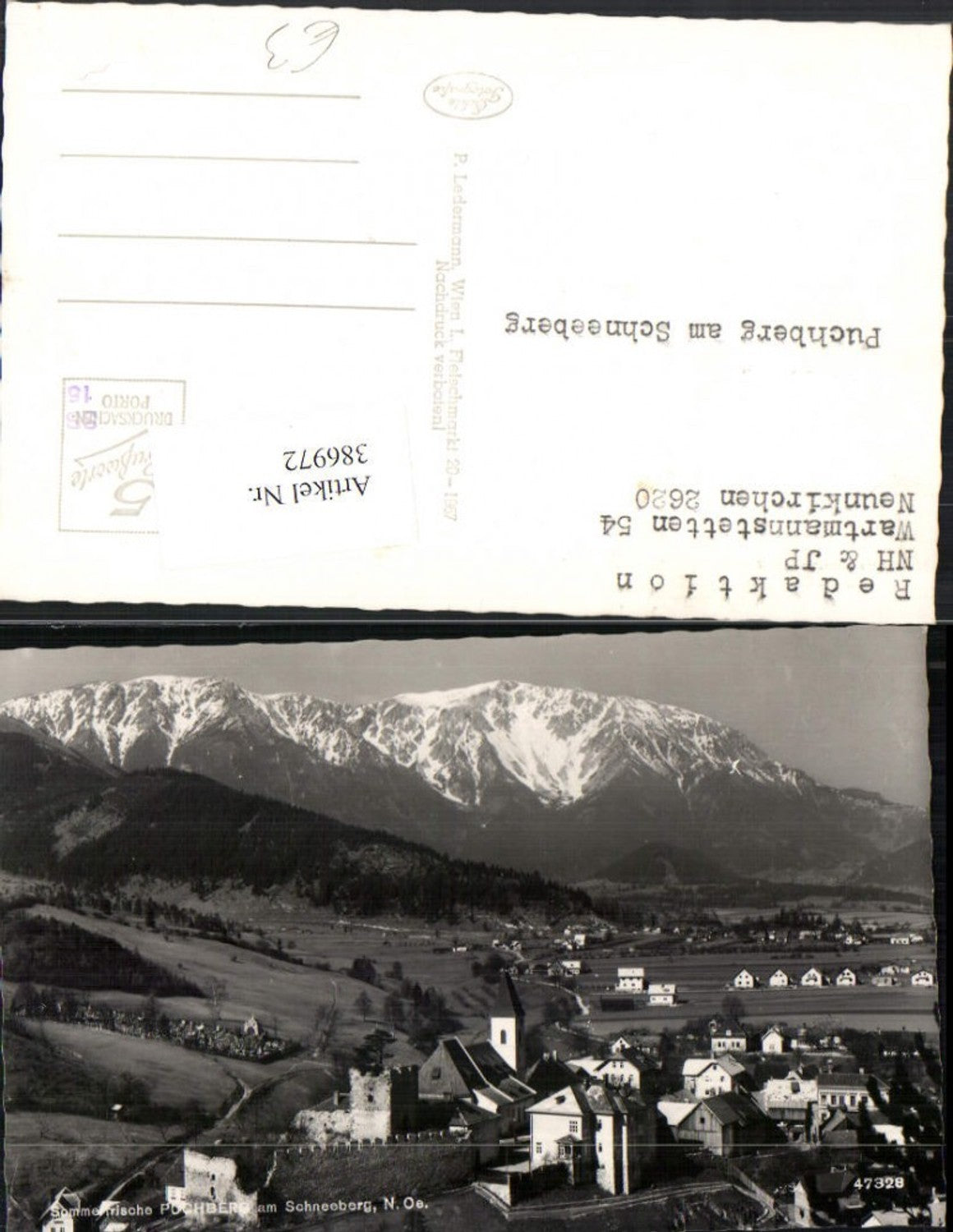386972,Puchberg am Schneeberg Teilansicht Ruine Kirche Bergkulisse