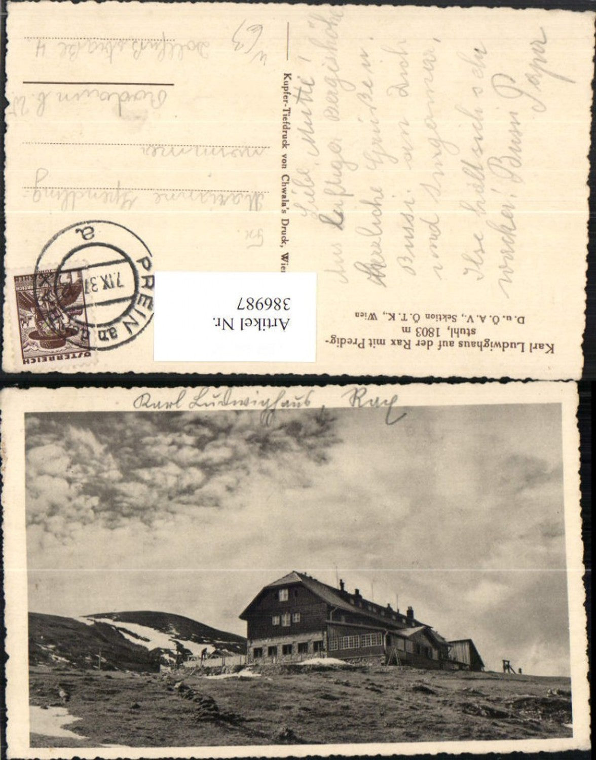 386987,Karl-Ludwig-Haus Berghütte auf d. Rax m. Predigtstuhl b. Prein