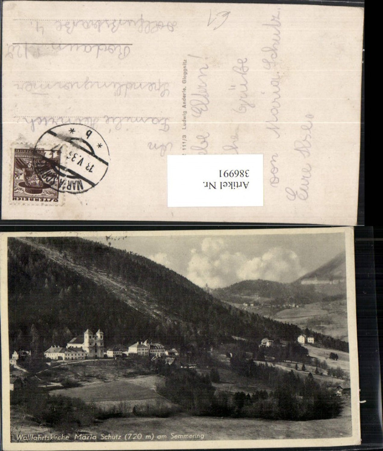 386991,Maria Schutz am Semmering Totale m. Wallfahrtskirche Kirche