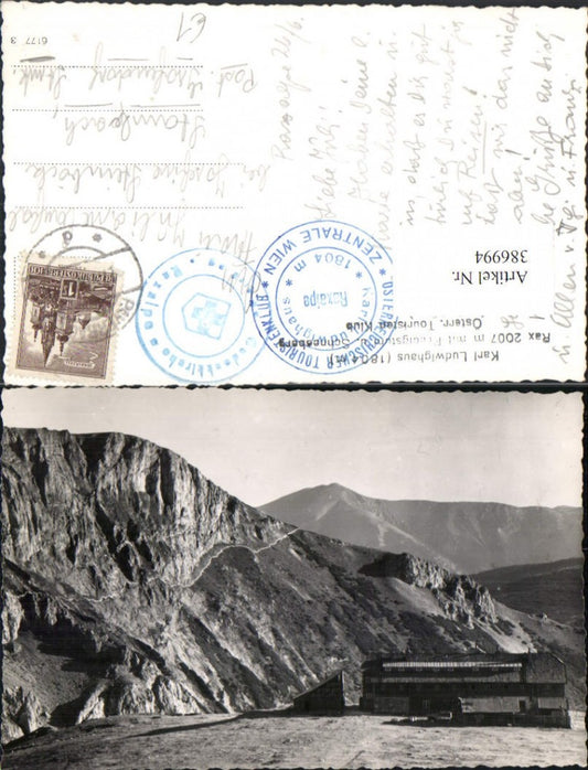 386994,Rax Karl-Ludwighaus Berghütte b. Prein m. Predigtstuhl u. Schneeberg Bergkulisse