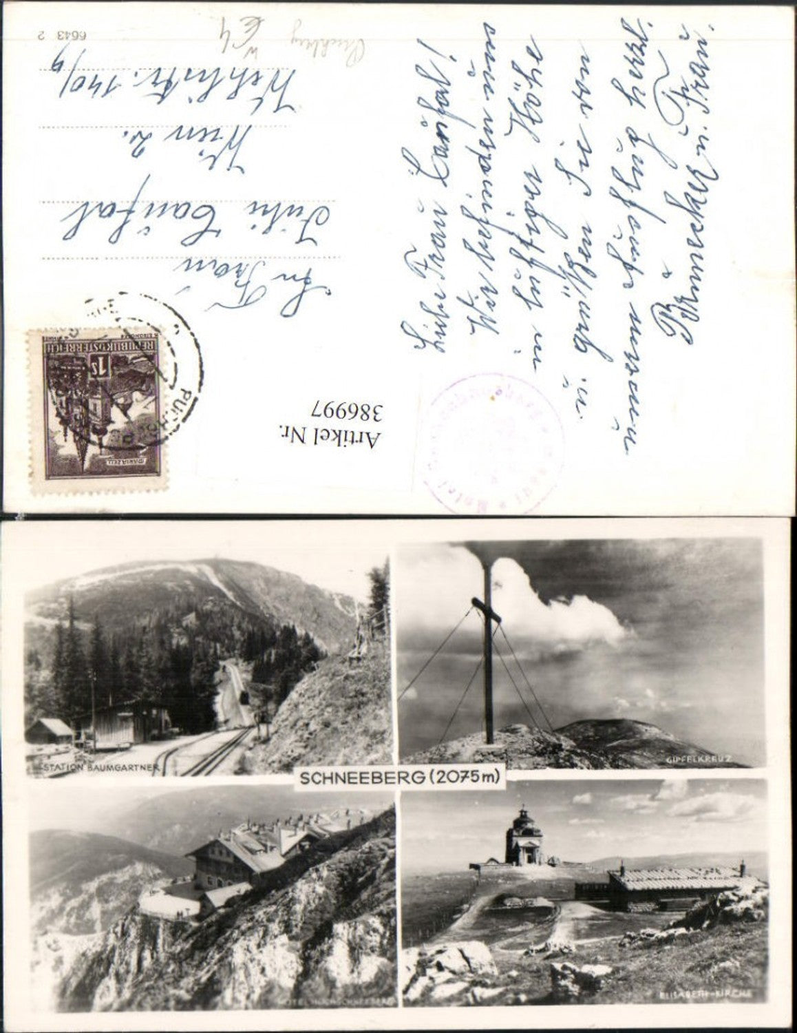 386997,Schneeberg b. Puchberg Gipfelkreuz Elisabeth-Kirche Berghütte Mehrbildkarte