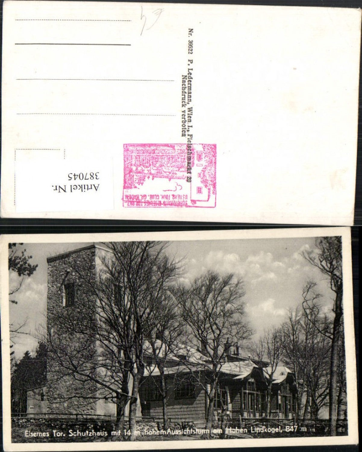 387045,Eisernes Tor Schutzhaus am Hohen Lindkogel b. Alland Aussichtsturm