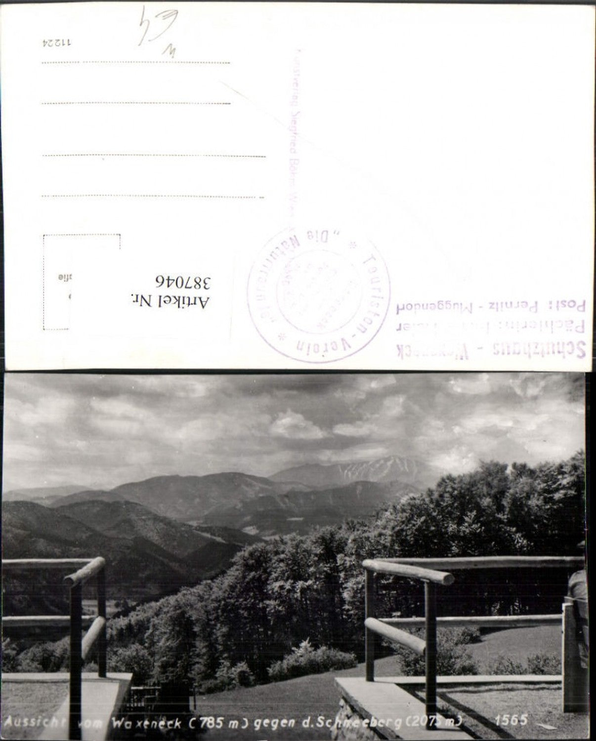 387046,Aussicht vom Waxeneck b. Pernitz geg. Schneeberg Bergkulisse