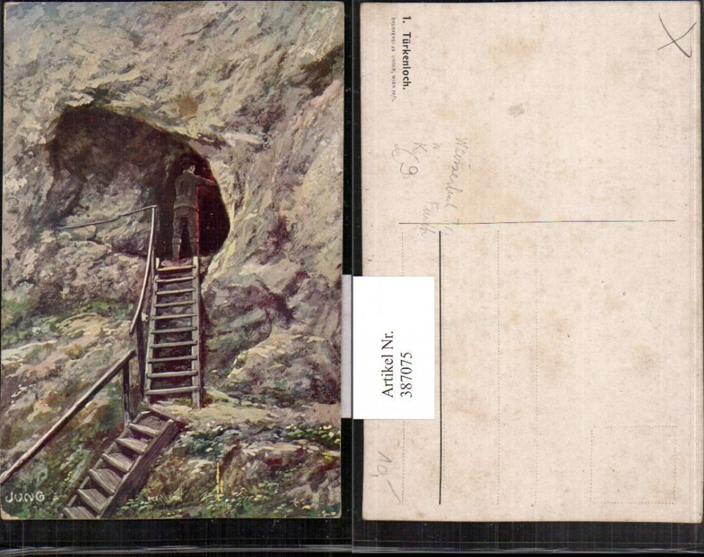 387075,Künstler AK Jung Türkenloch Höhle b. Weissenbach Furth an d. Triesting