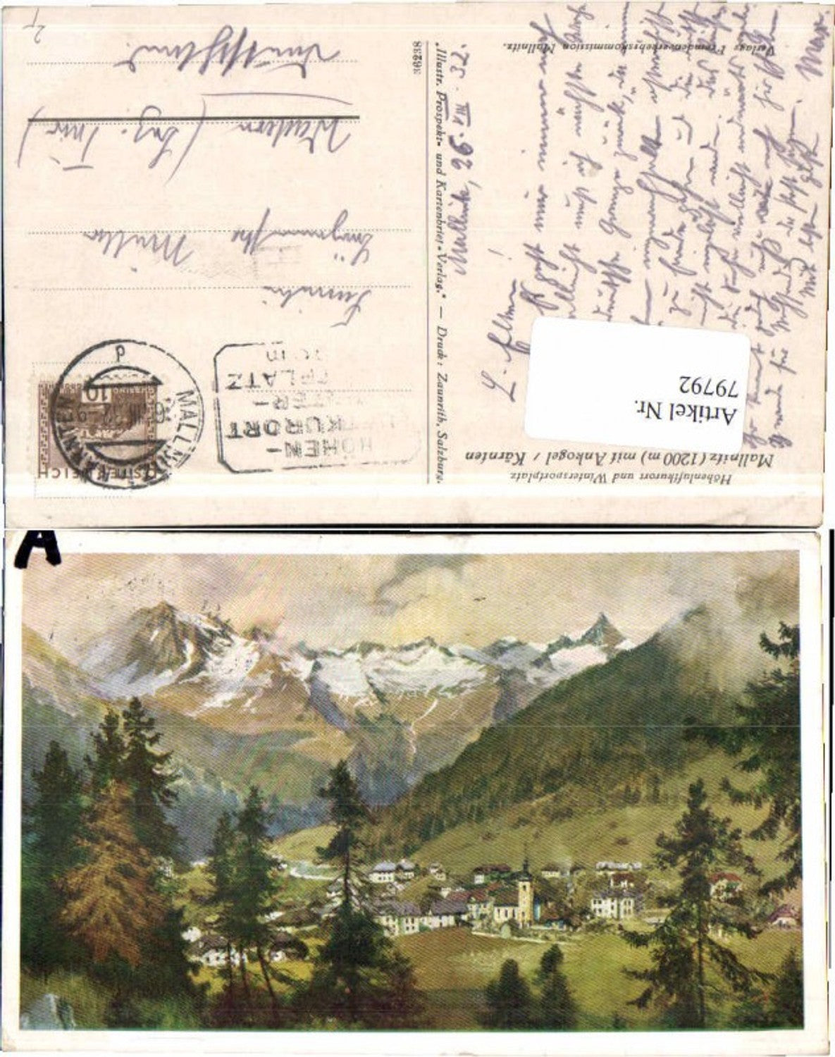 79792,Schöne Künstlerkarte Mallnitz m. Ankogel 1930