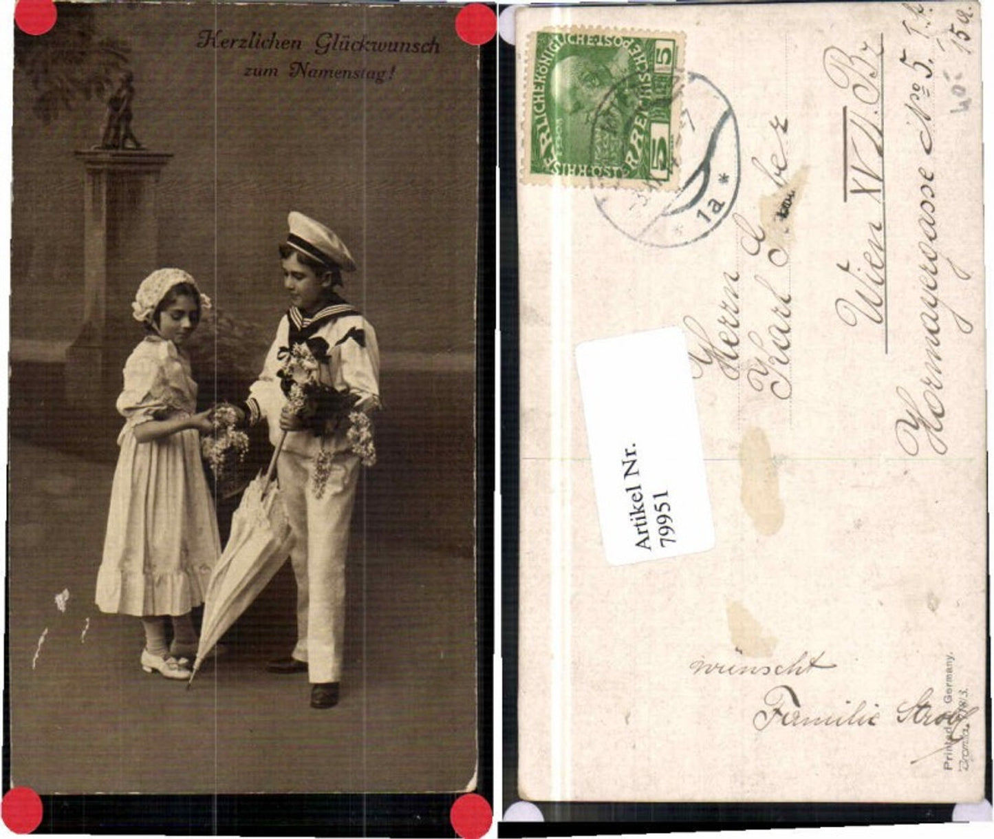 79951,Junge Matrosen Uniform Schirm Seemann Blumen namenstag