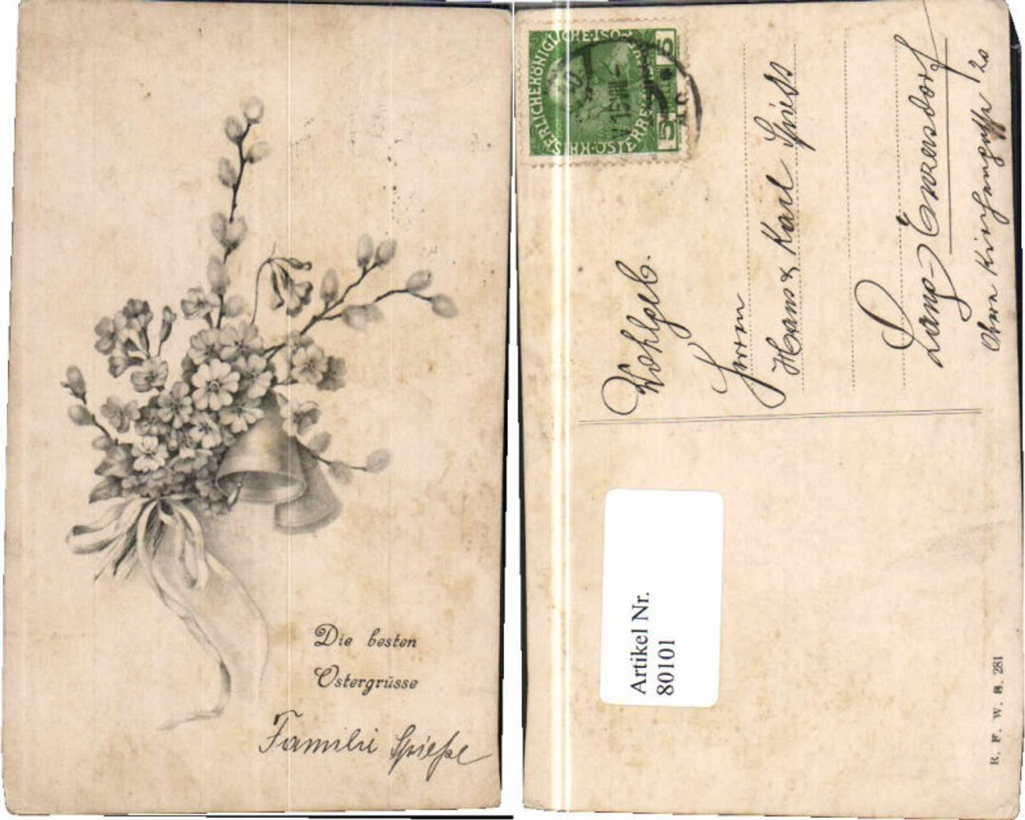 80101,Jugendstil Ostern Glocken Palmkätzchen