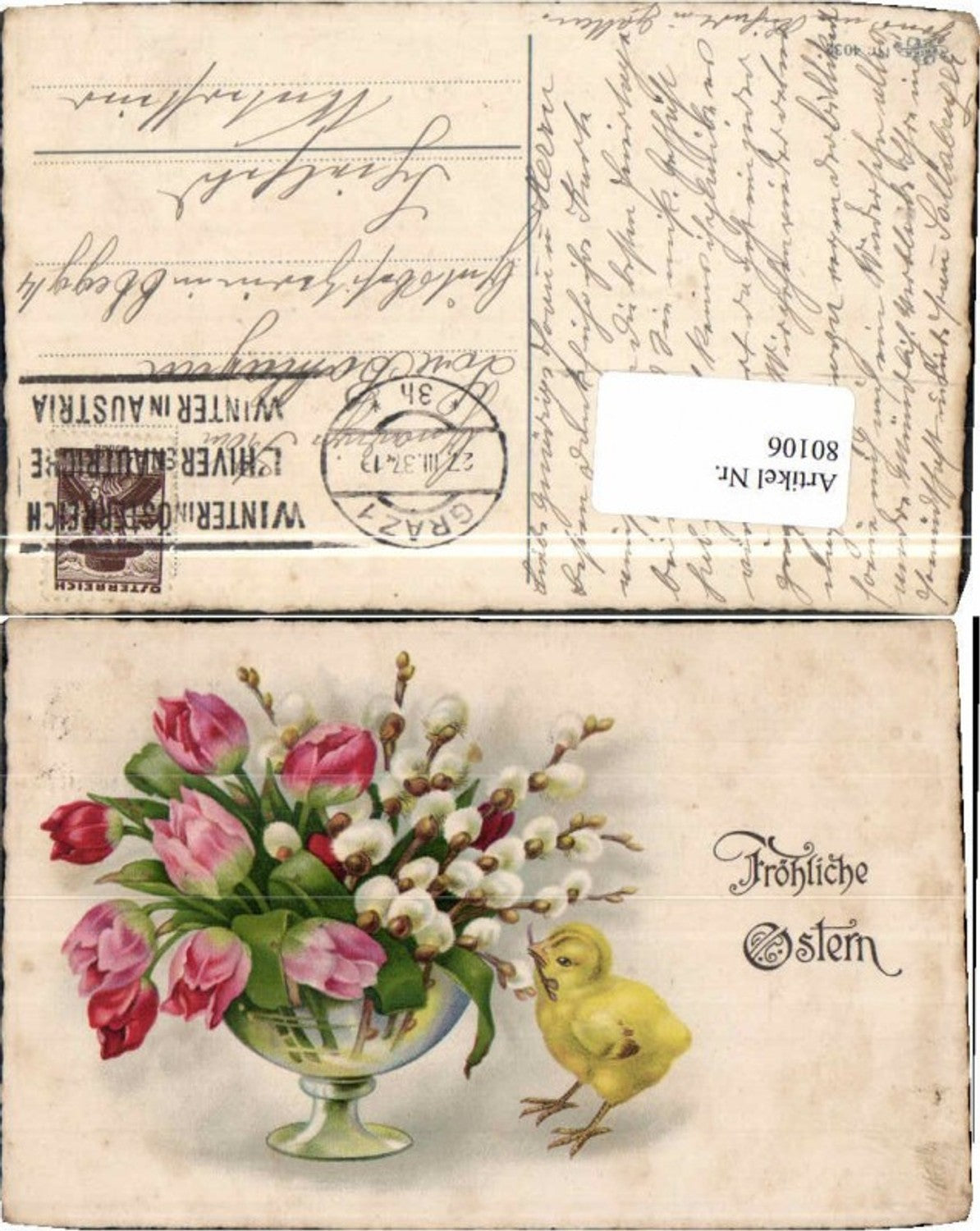 80106,Erika 4032 Ostern Küken Blumen Palmkätzchen