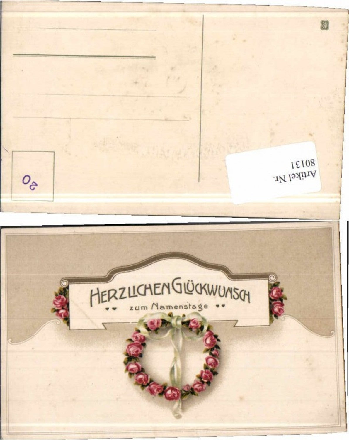 80131,Schöne Namenstag Rosen Strauss Kranz Jugendstil
