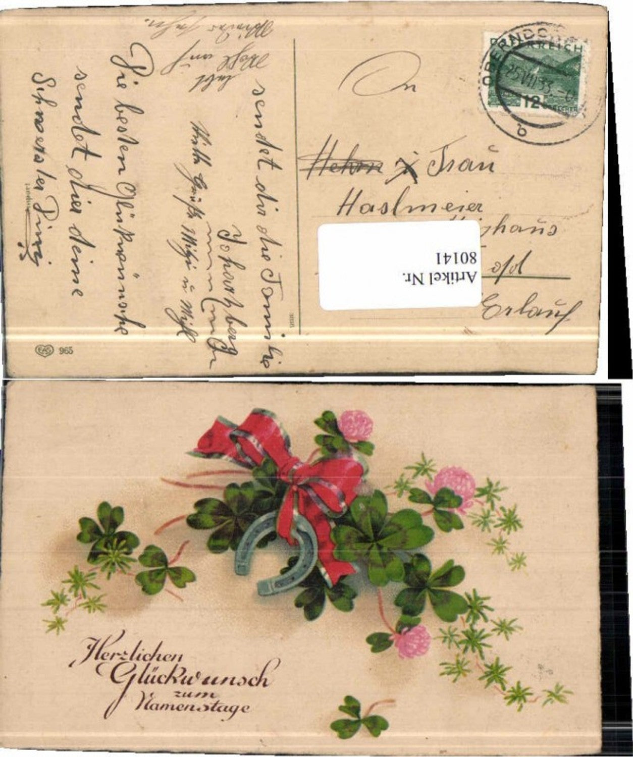 80141,EAS 965 Hufeisen Kleeblatt Blumen Namenstag