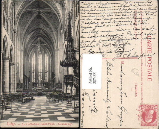 387455,Belgium Liege La Cathedrale Saint-Paul Grande nef Kirche Innenansicht Kanzel