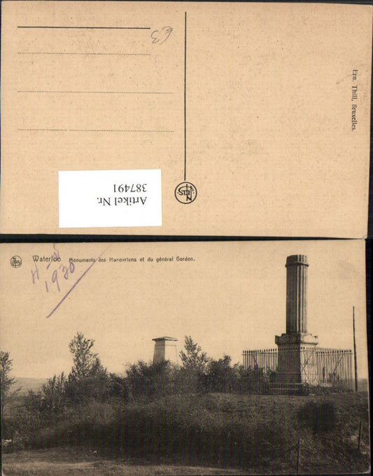 387491,Belgium Waterloo Monuments des Hanovriens et du general Gordon Säule