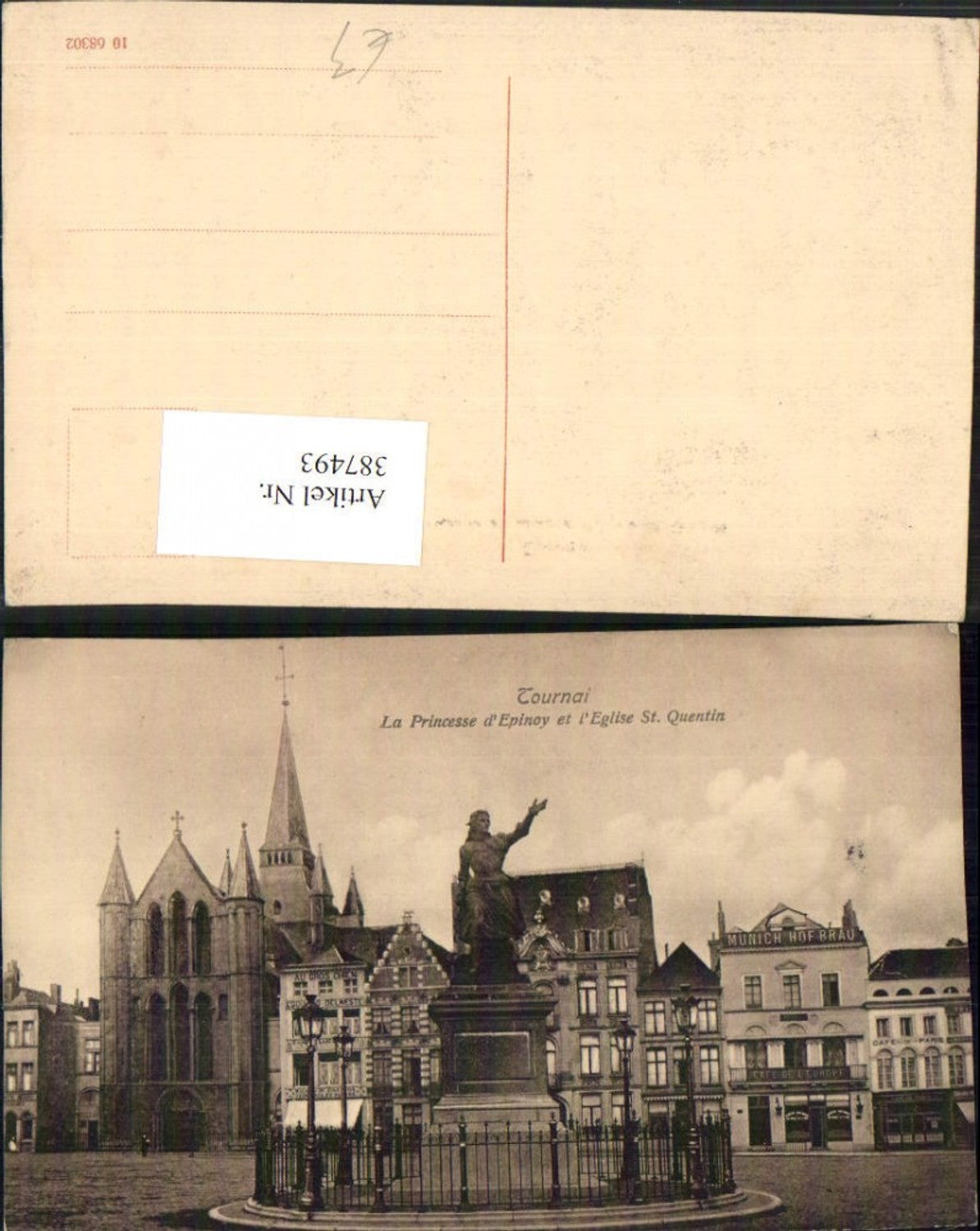 387493,Belgium Tournai La Princesse Epinoy et Eglise St. Quentin Denkmal Statue Kirche