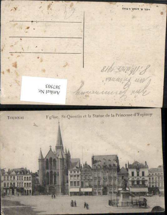 387503,Belgium Tournai Eglise St-Quentin et la Statue de la Princesse Espinoy Kirche