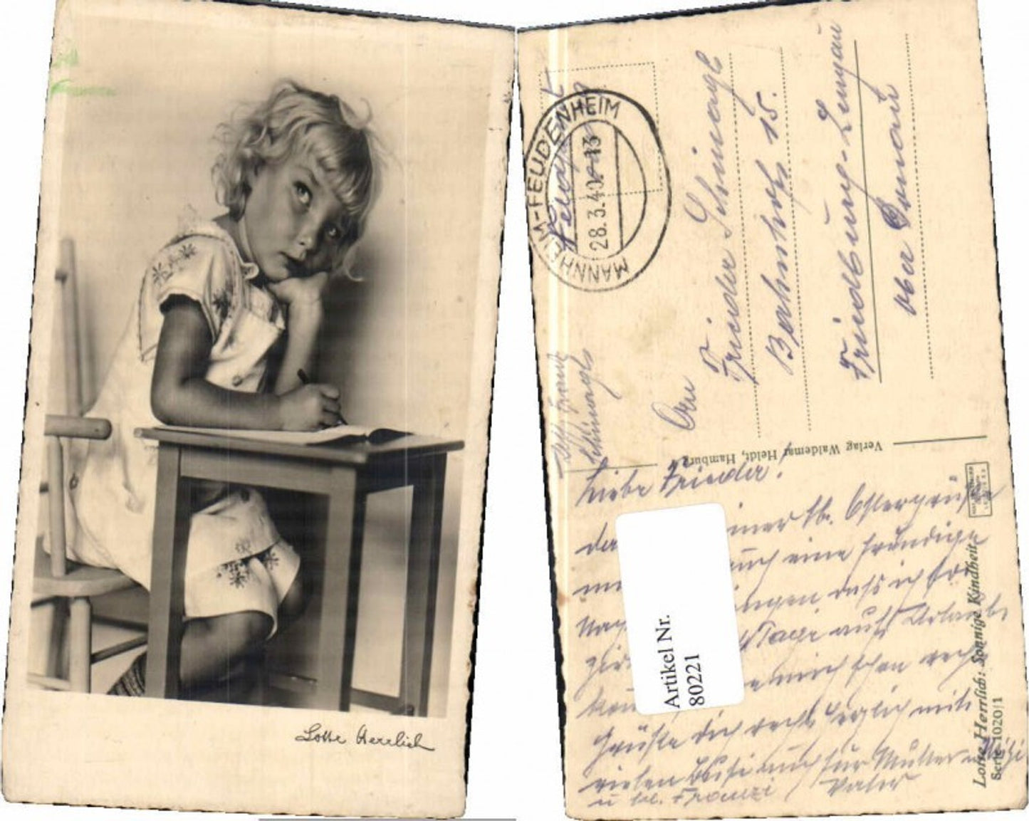 80221,Lotte Herrlich Mädchen schreibt Brief Feldpost Feudenheim