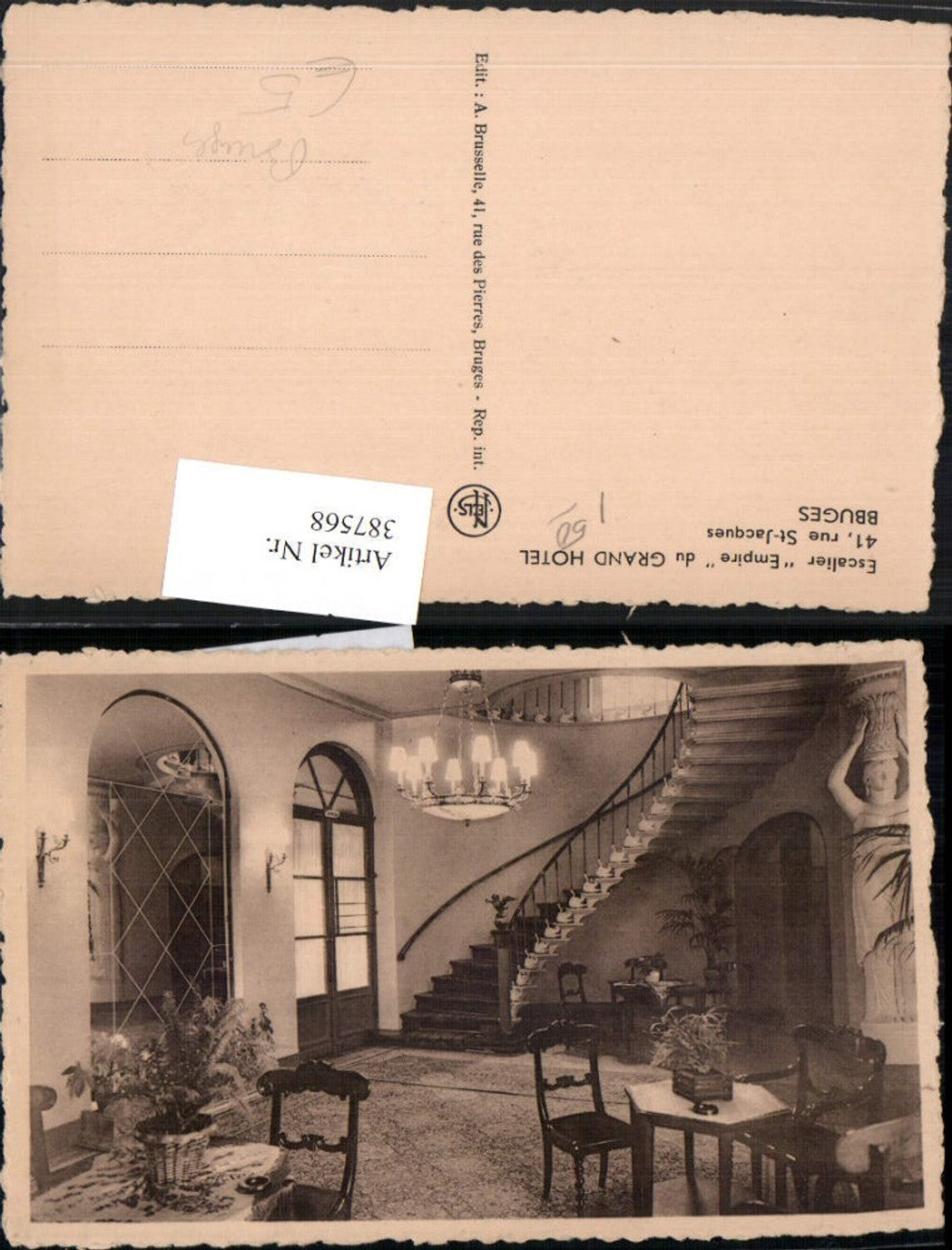 387568,Belgium Bbuges Bruges Brügge Grand Hotel Escalier Empire Stiege