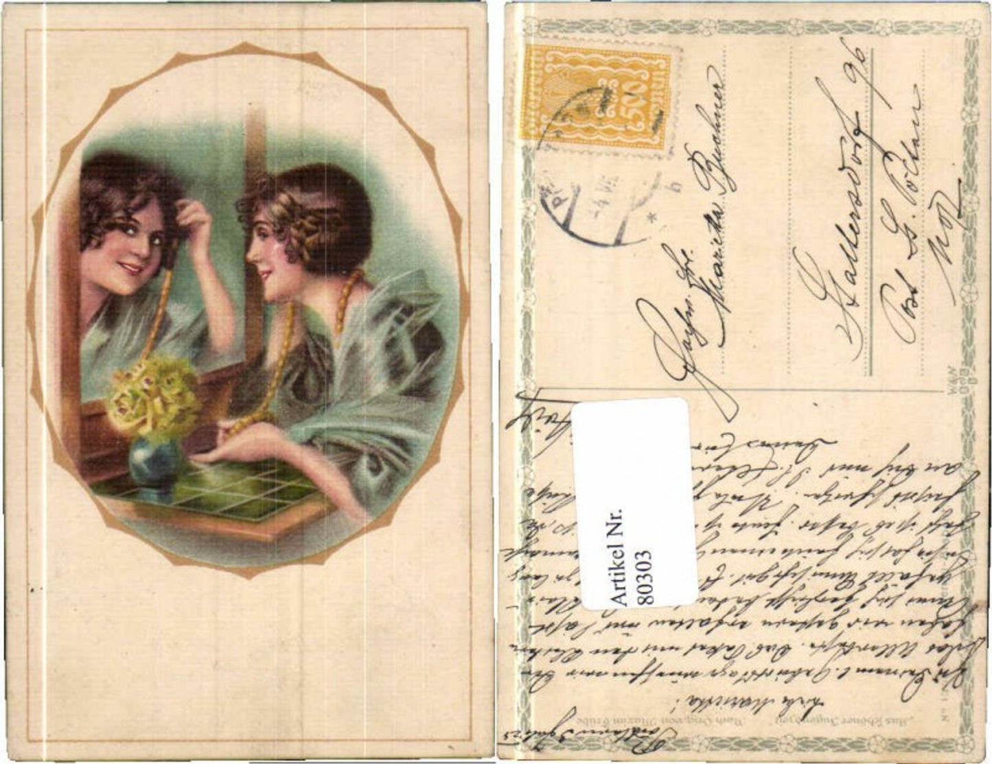 80303,Maxim Trübe Glamour Frau Spiegel Halskette Art Deco
