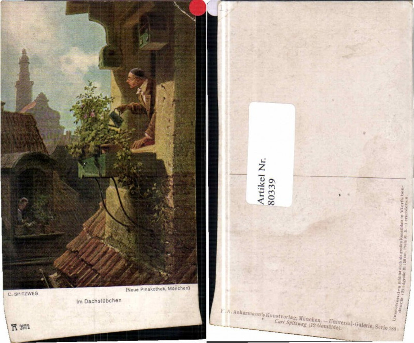 80339,C. Spitzweg Im Dachstübchen giesst Mann Blumen
