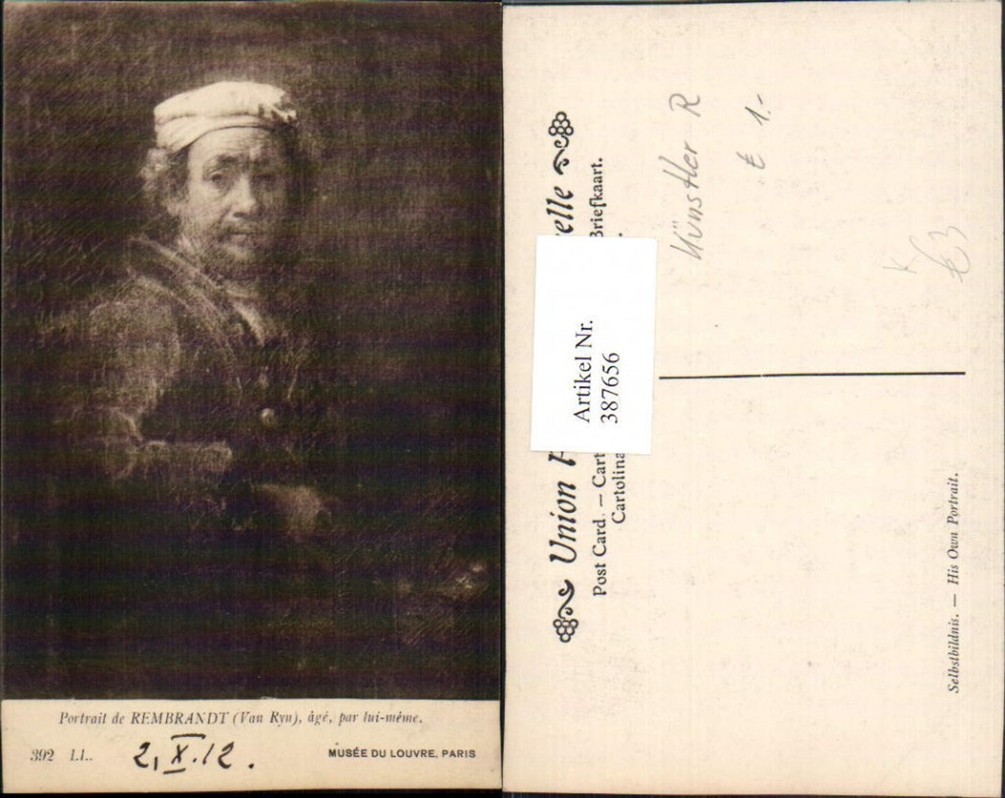 387656,Künstler AK Rembrandt van Ryn Musee du Louvre Portrait Selbstbildnis