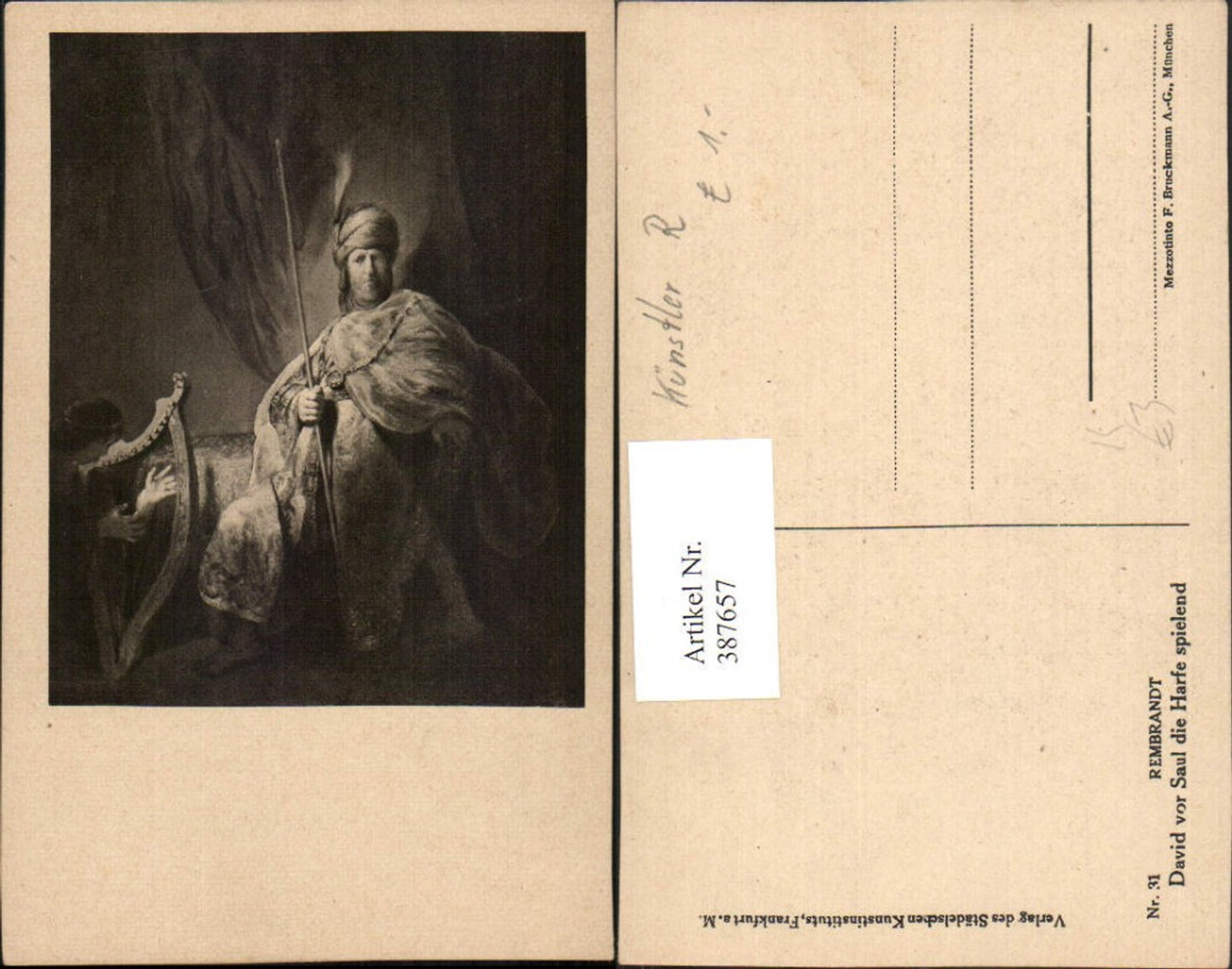 387657,Künstler AK Rembrandt 31 David vor Saul die Harfe spielend