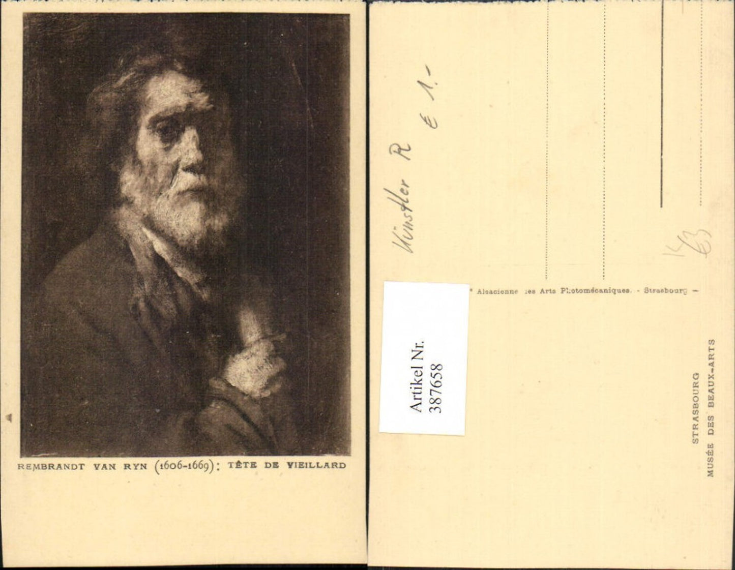 387658,Künstler AK Rembrandt van Ryn Musee Beaux-Arts Tete de Vieillard Mann Portrait