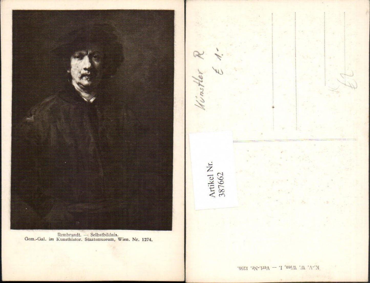 387662,Künstler AK Rembrandt Kunsthistorisches Museum Wien Selbstbildnis Portrait