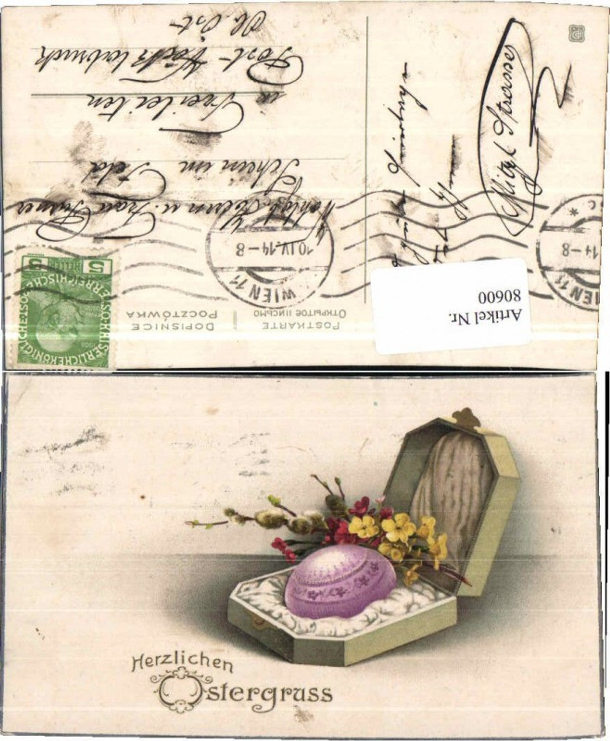 80600,Ostern Osterei m. Palmkätzchen 1914
