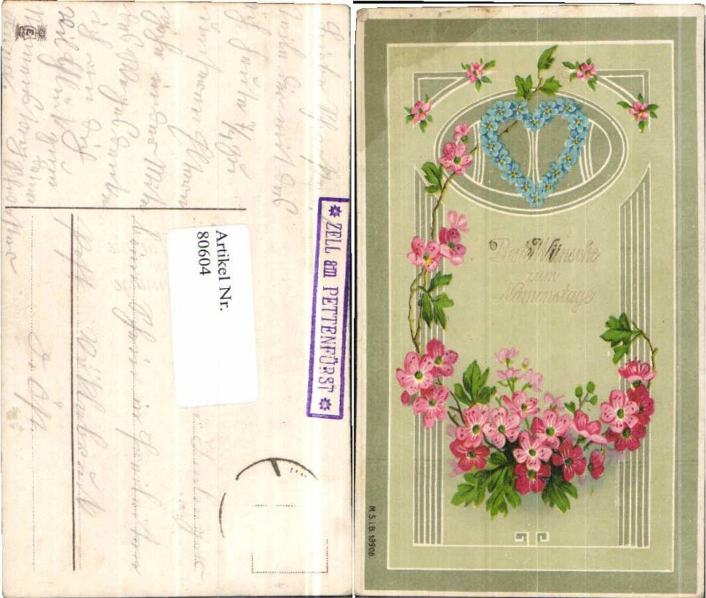 80604,Jugendstil Art Deco Verziert Blumen Namenstag M.S.i.B. 13906