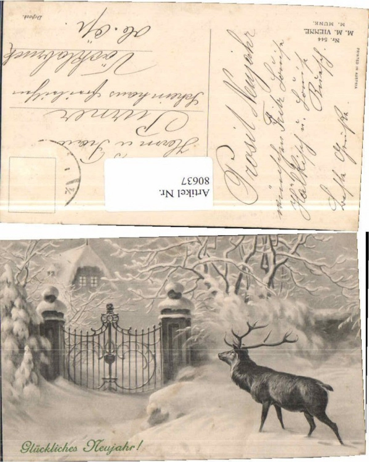 80637,M. Munk Vienne 544 Jugendstil Neujahr Hirsch
