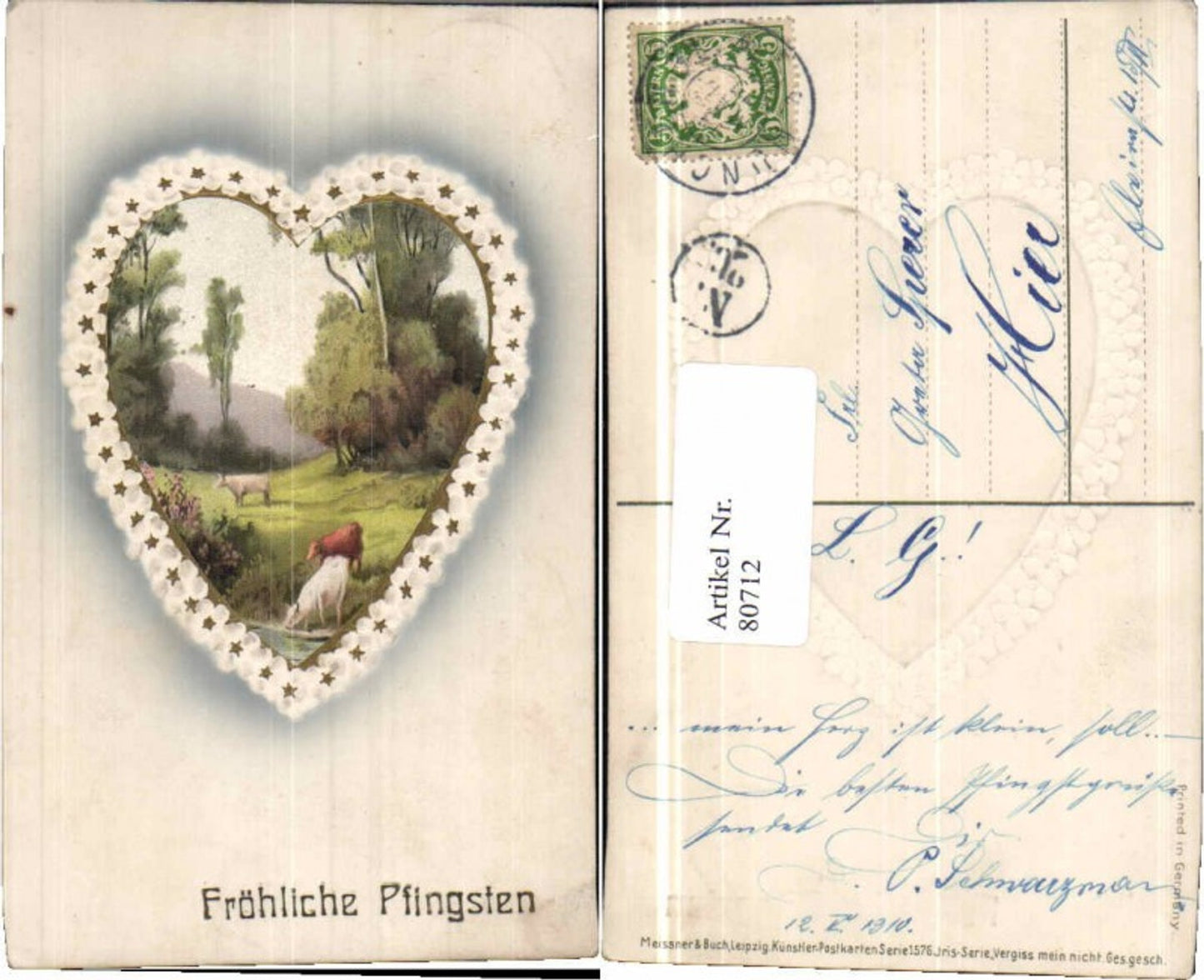 80712,Präge AK Meissner Buch 1576 Herz Tiere